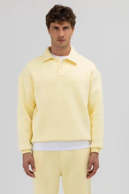 Basic Polo Yaka Sweatshirt Sarı