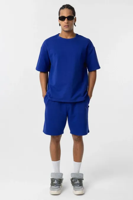 Basic Oversize Şort Takım Saks