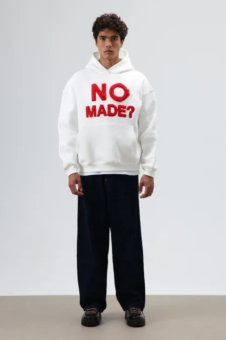 Sweat à capuche imprimé oversize, écru