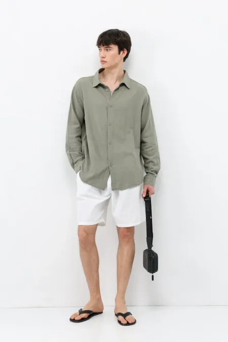 Uzun Kollu Basic Oversize Gömlek Haki