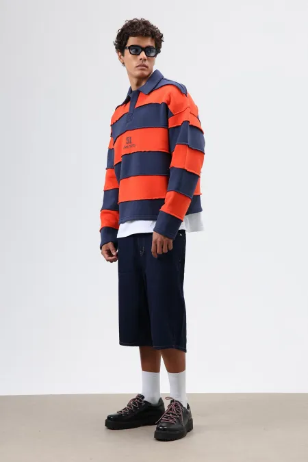 Sweat-shirt oversize à rayures imprimées bleu marine