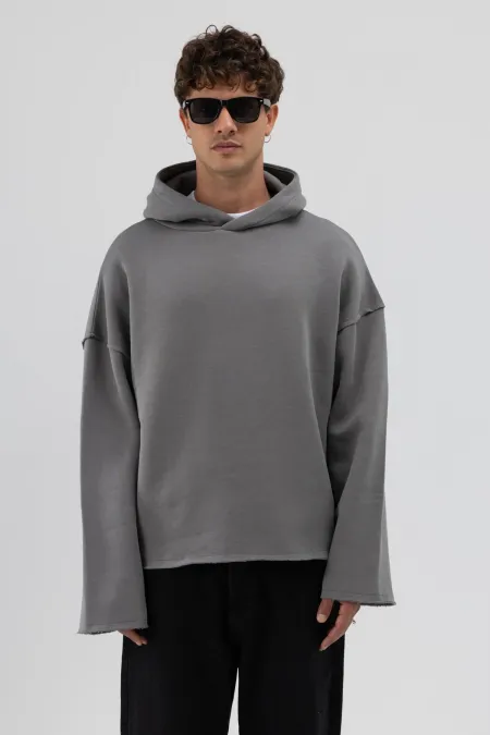 Sweat à capuche basique oversize sans coutures, gris foncé