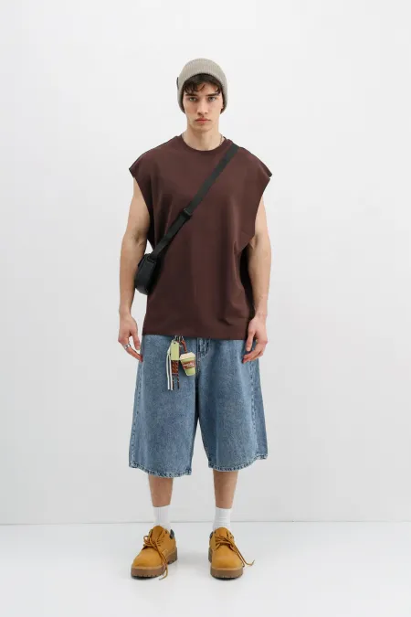 Oversize Kolsuz Basic Tişört Kahve