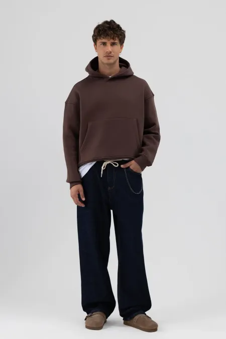 Sweat-shirt basique à capuche marron