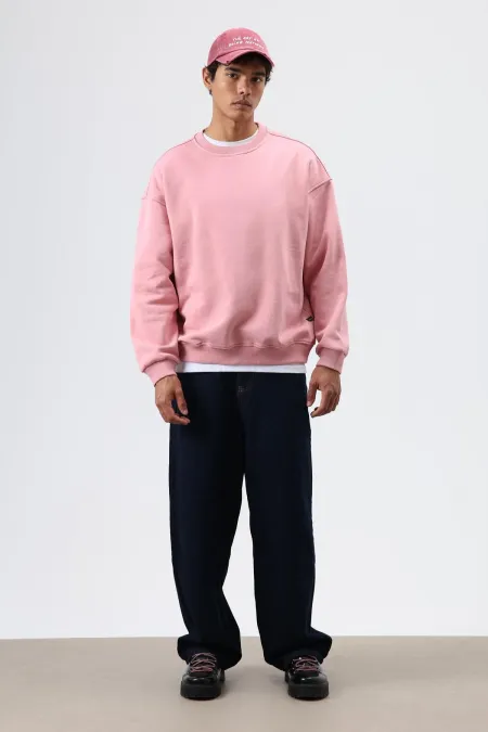 Basic Oversize Yıkamalı Sweatshirt Somon
