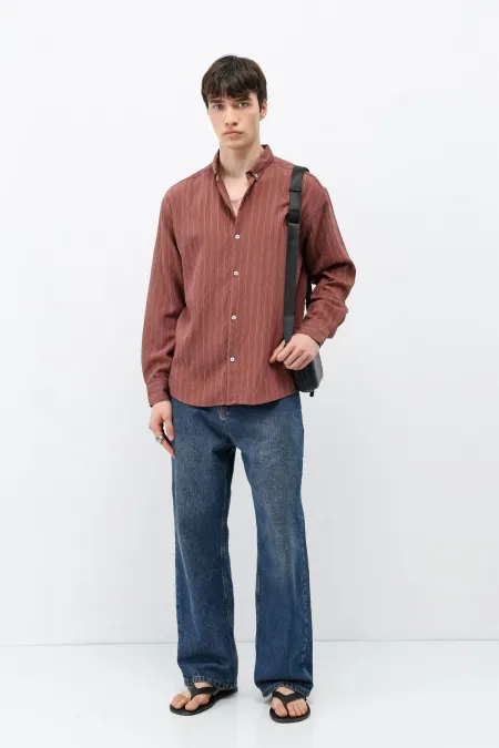 Çizgili Oversize Gömlek Bordo
