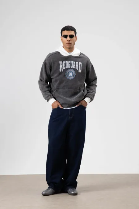 Oversize Printed Hooded Sweatshirt Black