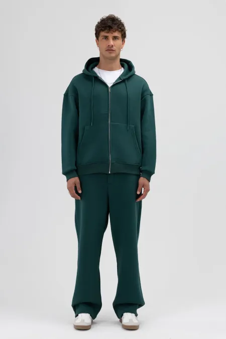 Basic Fermuarlı Oversize Kapüşonlu Sweatshirt Nefti