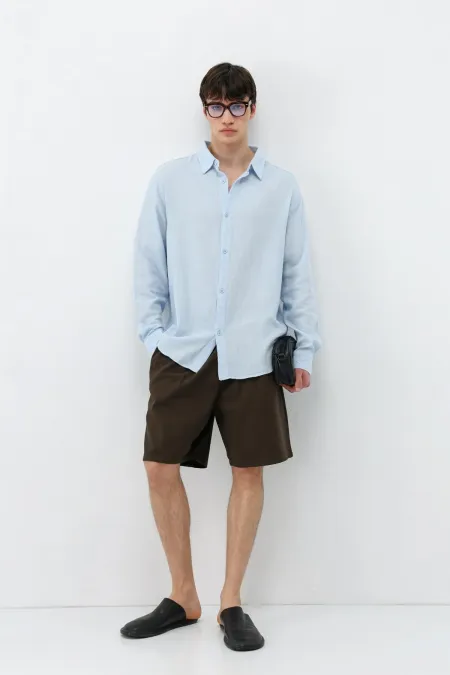 Uzun Kollu Basic Oversize Gömlek Bebe Mavi