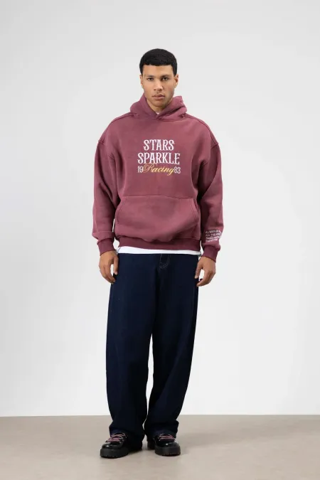 Oversize Embroidered Hooded Sweatshirt, Burgundy