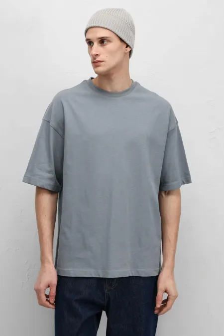 T-shirt basique oversize à col rond gris clair