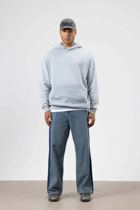 Sweat à capuche gris oversize à imprimé délavé