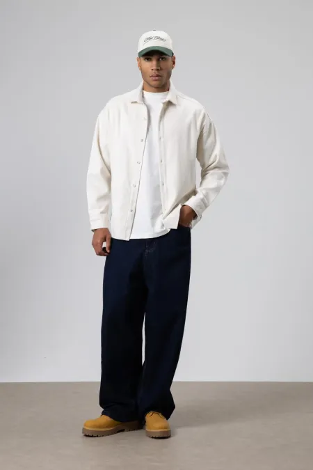 Dokulu Oversize Gömlek Ceket Ekru