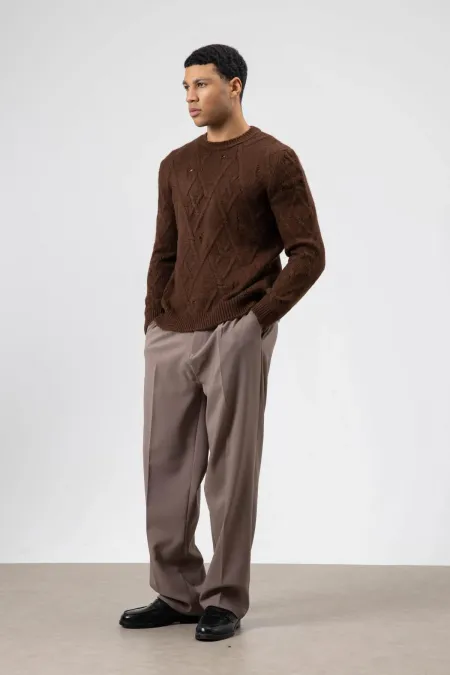 Pull oversize en maille à motifs, marron