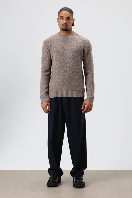 Pull oversize à col rond en maille, couleur vison