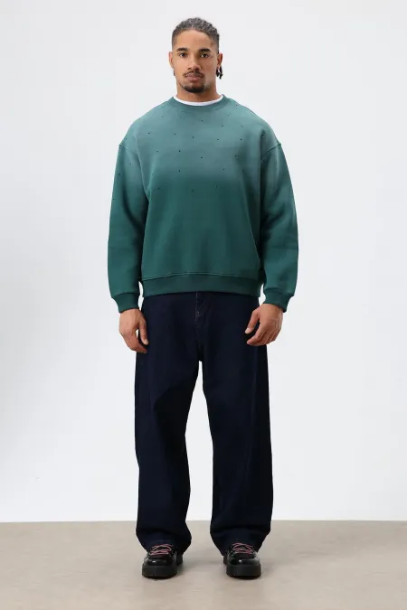 Sweat-shirt oversize à détails en pierre délavée, bleu marine