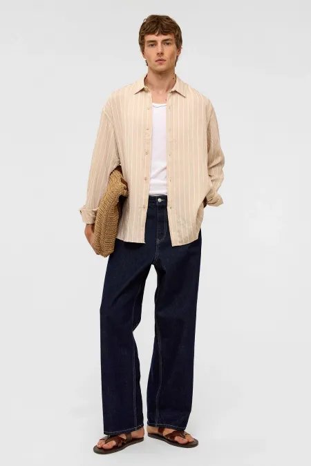 Oversize Striped Long Sleeve Shirt Stone