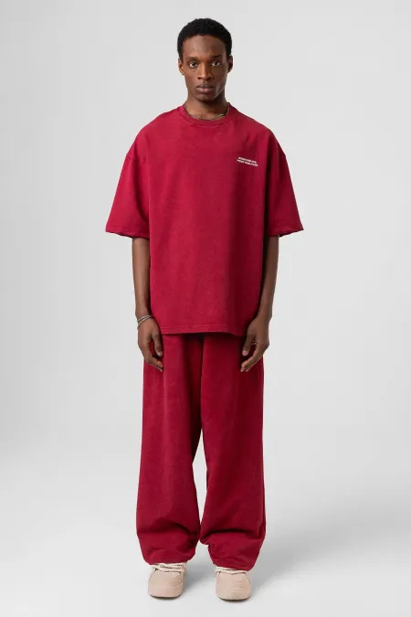Yıkamalı Arka Baskılı Oversize Eşofman Takım Bordo