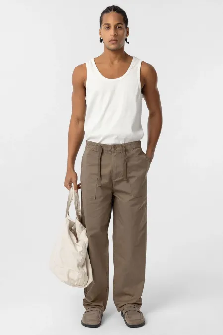 Baggy Fit Gabardin Pantolon Vizon