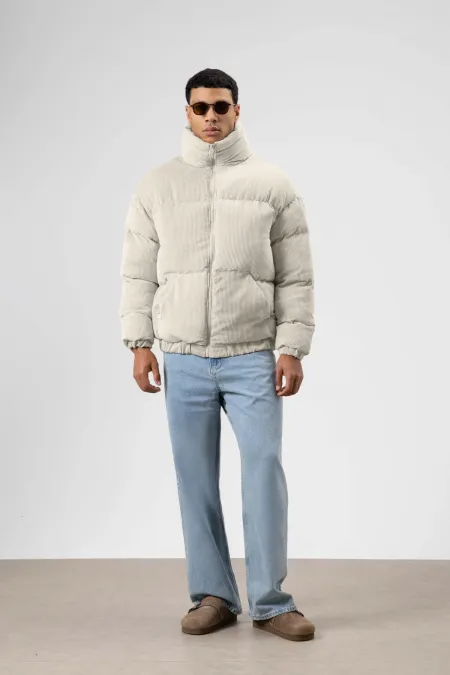 Doudoune oversize en velours, écru