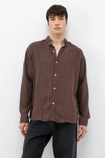 Çizgili Oversize Gömlek Kahve