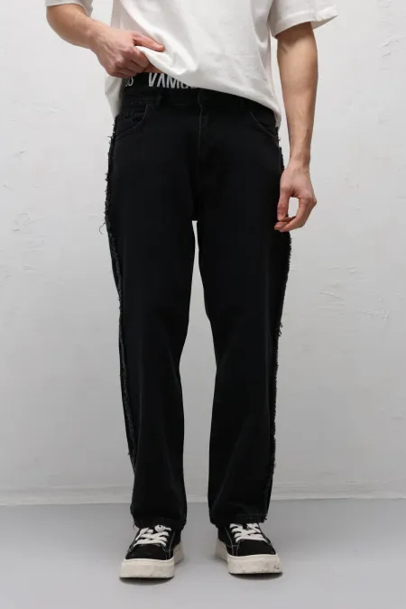 Yan Dikiş Detaylı Baggy Jean Siyah