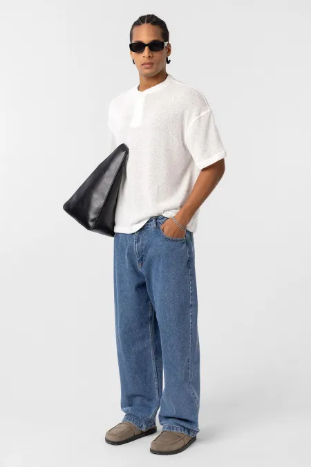 Basic Oversize Button-Down T-Shirt, Ecru