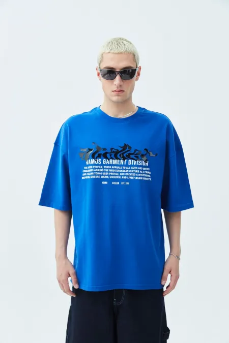 Atelier Kabartma Baskılı Oversize Tişört Saks