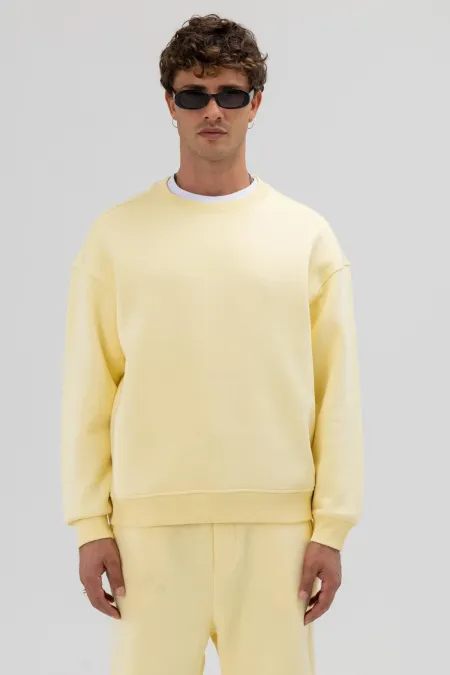 Sweat-shirt jaune basique à col rond et coupe oversize