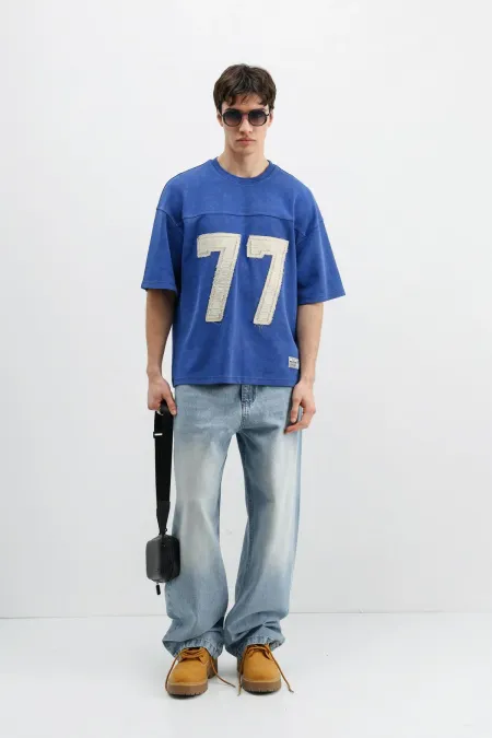 Numara Baskılı Oversize Tişört Saks