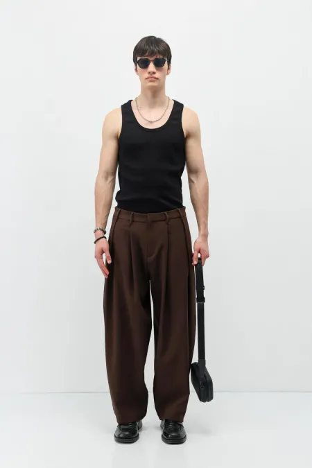 Barrel Fit Tailored Pantolon Kahve