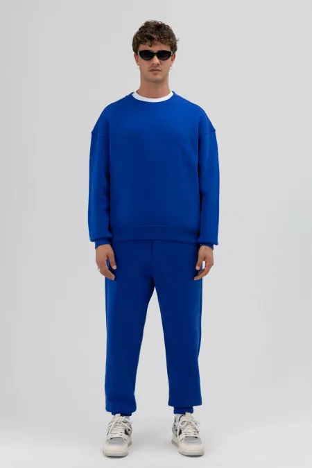 Sweat-shirt basique à col rond oversize bleu marine