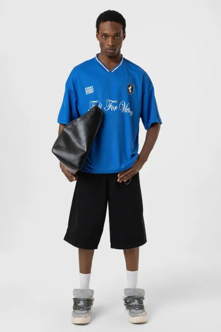 Baskılı Oversize Forma Tişört Saks