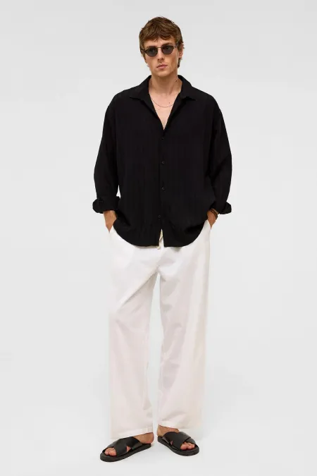 Chemise oversize à manches longues en modal, noire