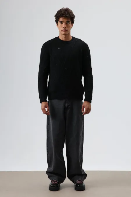 Pull oversize en maille à motifs, noir