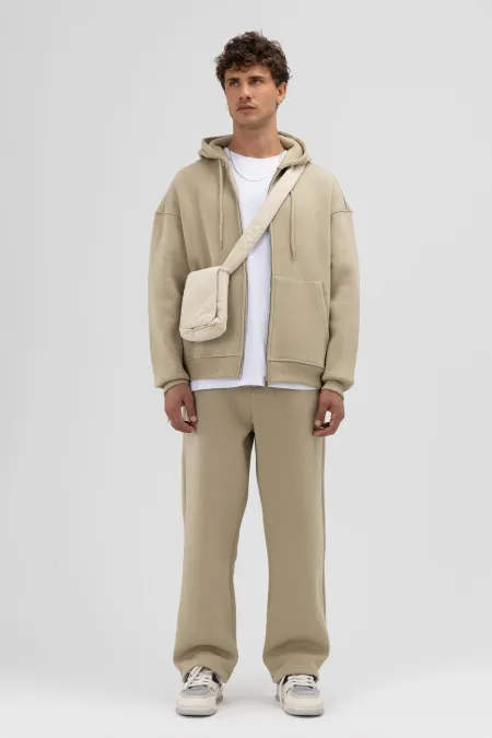 Sweat-shirt à capuche basique oversize zippé kaki