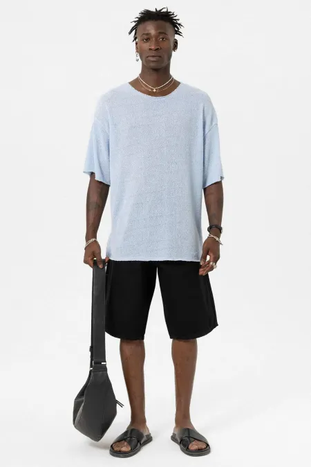 Basic Oversize Örme Triko Tişört Bebe Mavi