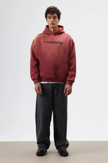 Sweat à capuche oversize imprimé délavé bordeaux