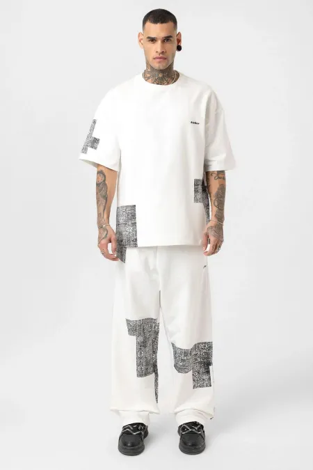 Etnik Desenli Oversize Eşofman Takım Ekru