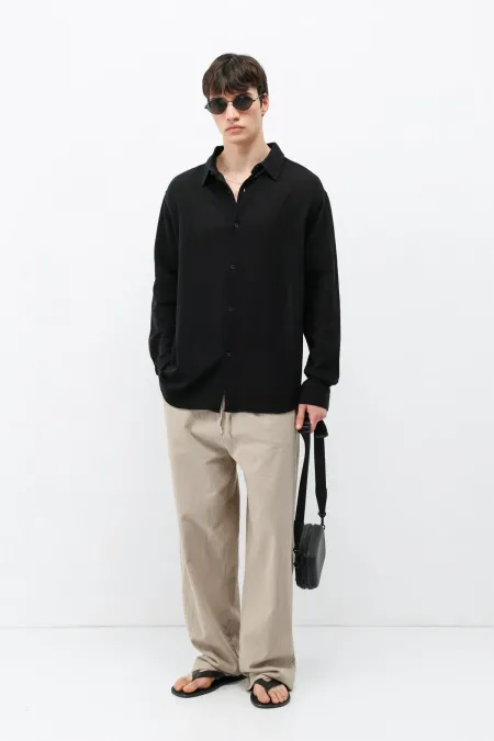 Uzun Kollu Basic Oversize Gömlek Siyah