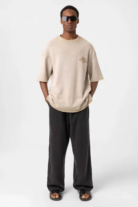 T-shirt oversize en maille délavée couleur pierre