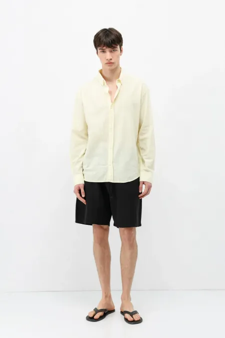 Basic Oversize Pamuk  Keten Gömlek Sarı