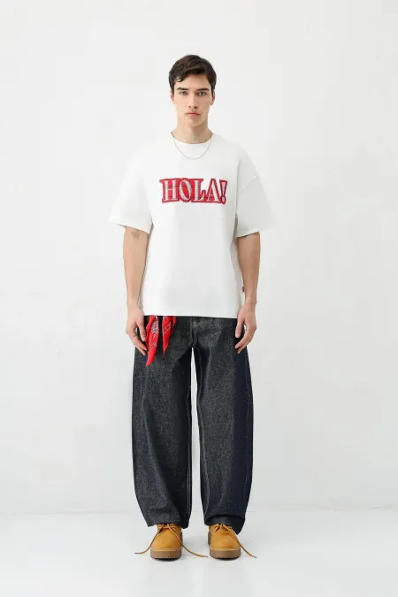 T-shirt oversize imprimé délavé, écru