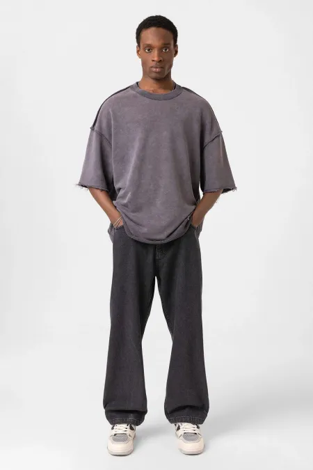 Yıkamalı Oversize Tişört Füme