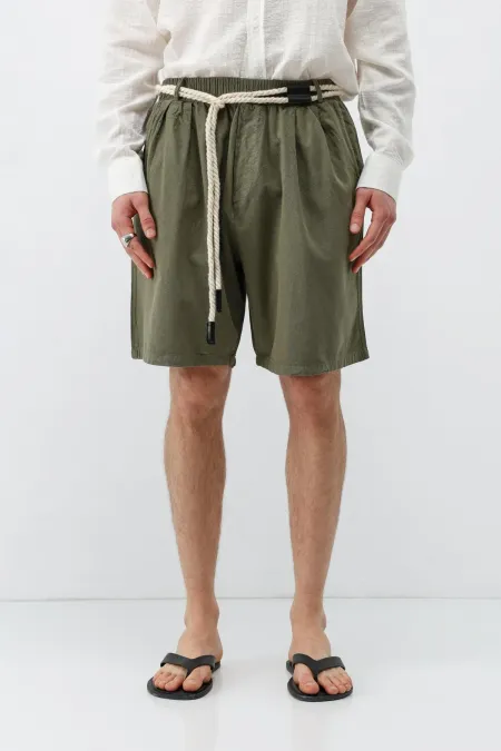 Kemerli Oversize Keten Şort Haki