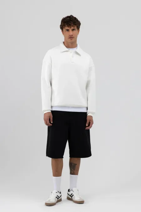 Basic Polo Yaka Sweatshirt Ekru