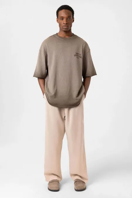 T-shirt oversize en maille délavée, marron