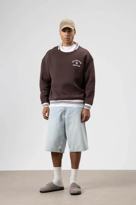 Sweat-shirt oversize à col brodé, marron