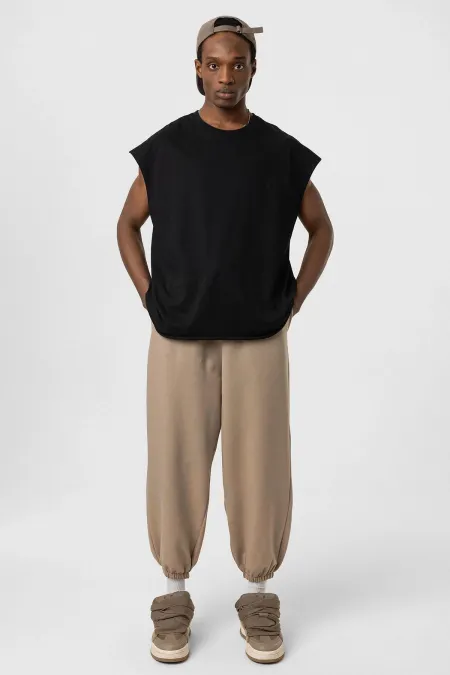 Basic Elastic Waist Oversize Sweatpants Mink