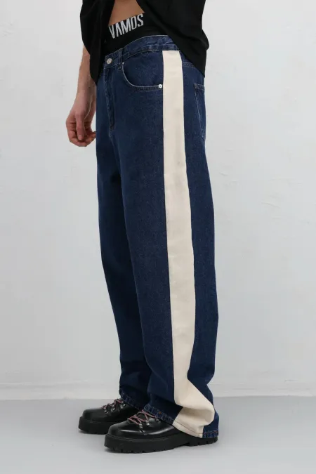 Side Stripe Baggy Fit Jeans Blue